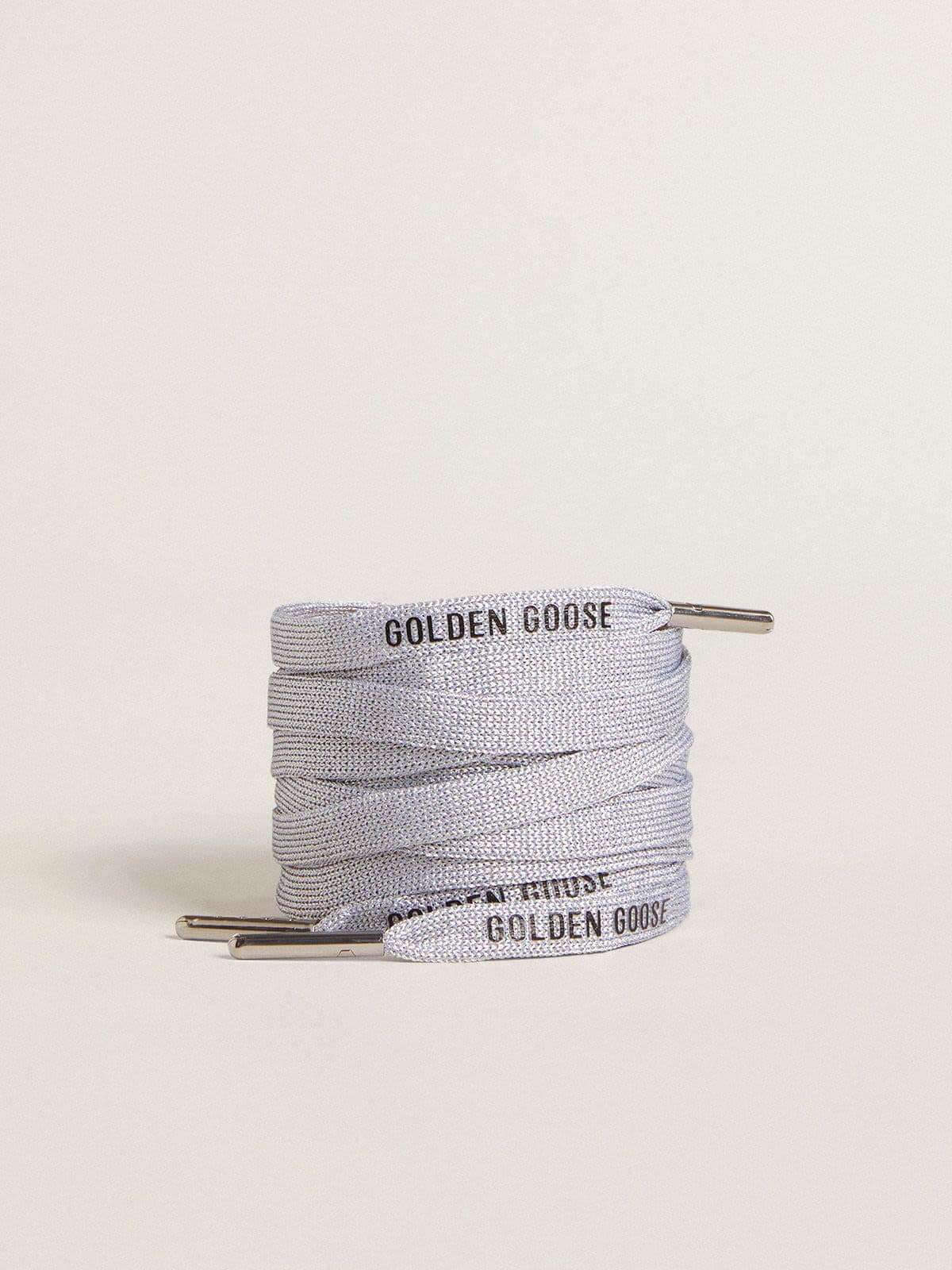 Golden Goose - Silver-colored Lurex laces with contrasting black logo in 