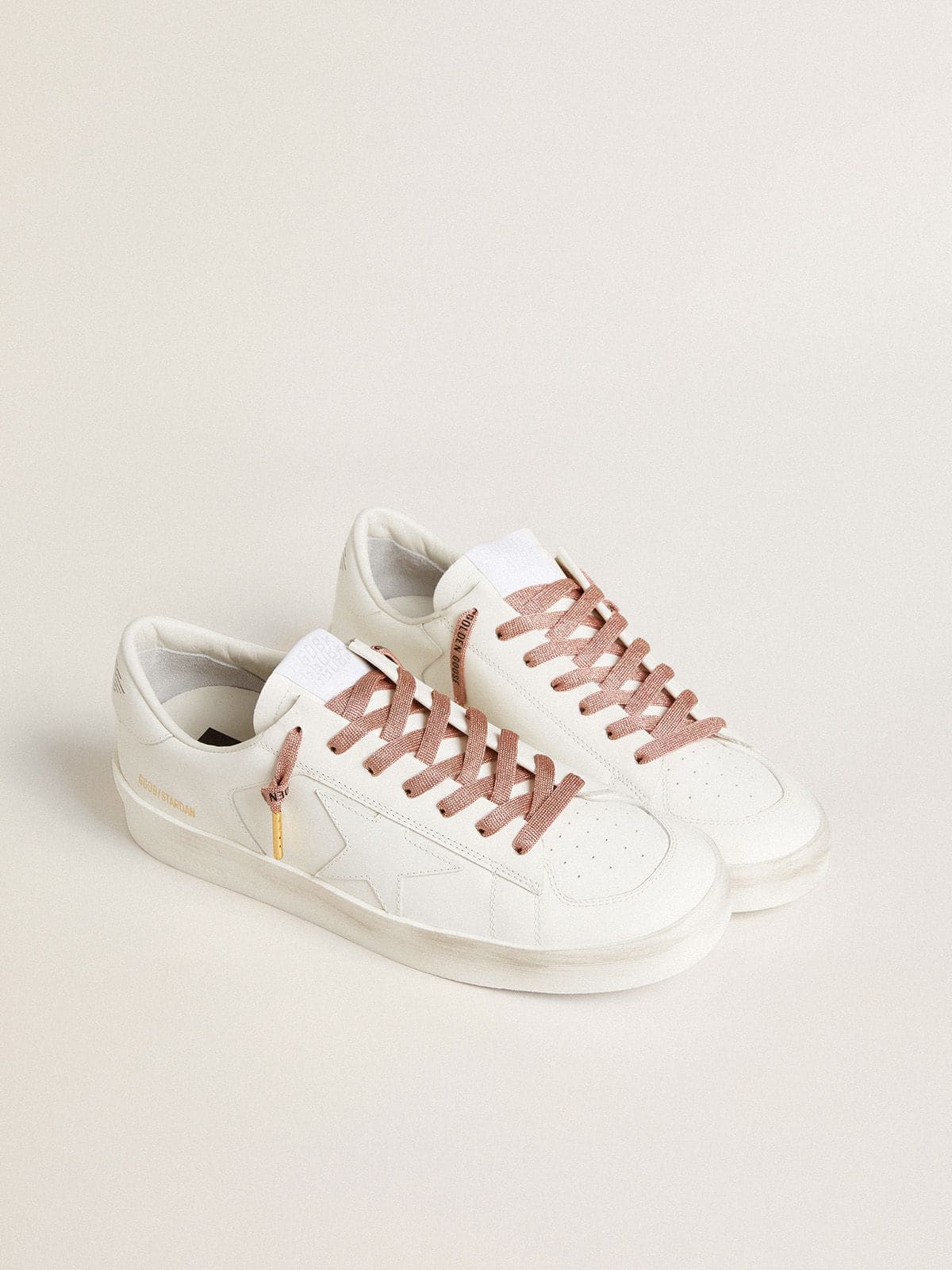 Golden Goose - Salmon pink Lurex laces with contrasting black logo in 