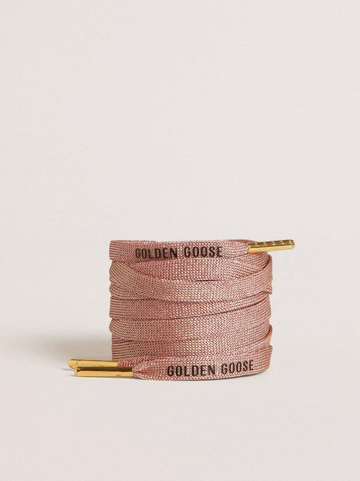 Golden Goose - Salmon pink Lurex laces with contrasting black logo in 