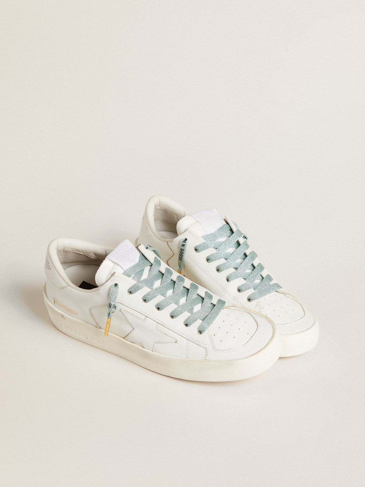 Golden Goose - Gray Lurex laces with contrasting black logo in