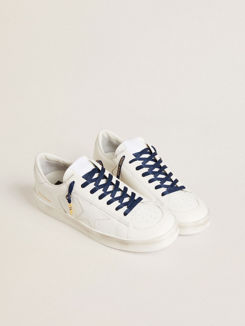 Golden Goose - Cordones de algod&oacute;n azul con logotipo dorado en contraste in 