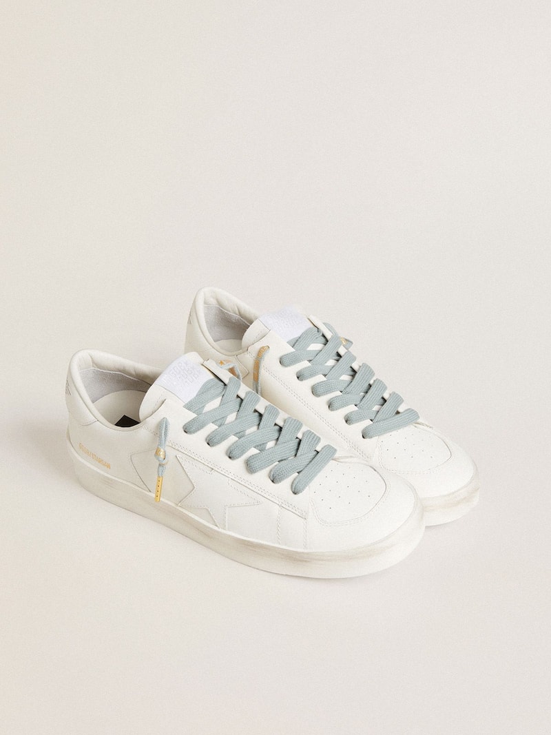 Golden Goose - Cordones de algod&oacute;n celeste con logotipo dorado en contraste in 