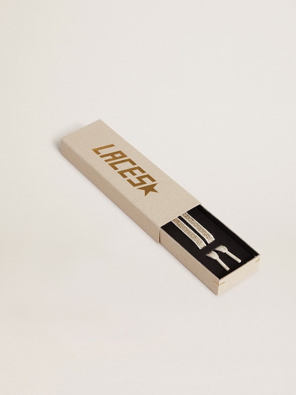 Golden Goose - Cotton laces with silver Swarovski crystals and gold-colored logo in 