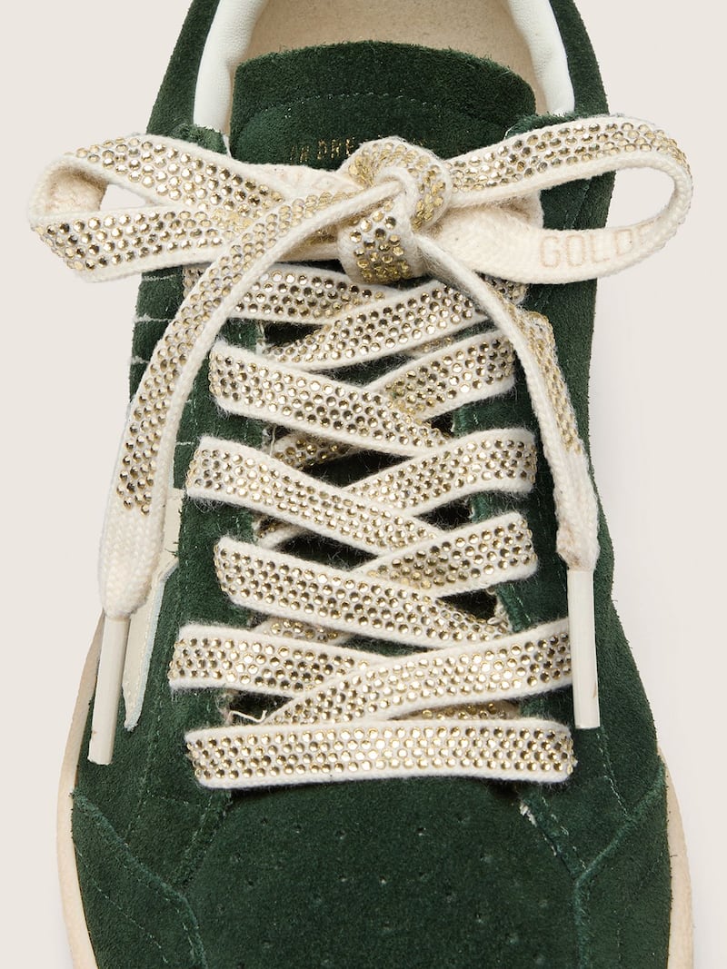 Golden Goose - Cordones de algod&oacute;n con cristales Swarovski plateados y logotipo color dorado in 