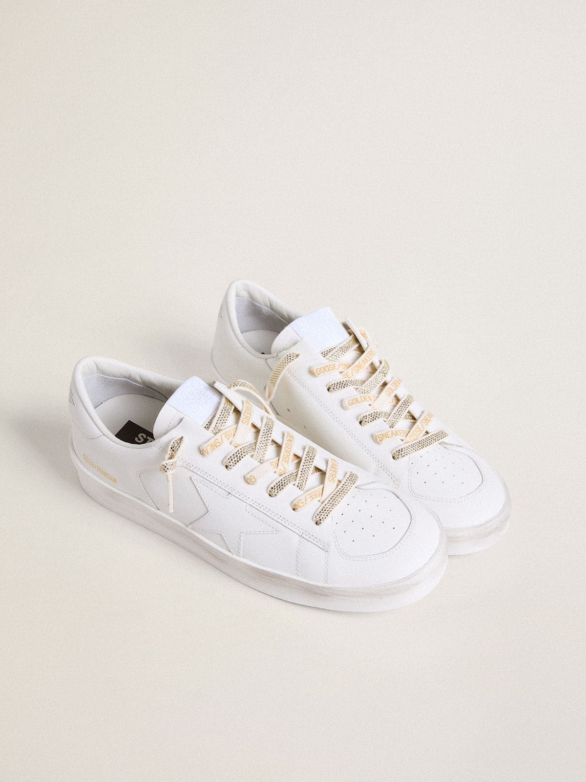 Golden Goose - Lacets en coton et cristaux Swarovski argentés avec logo doré in 