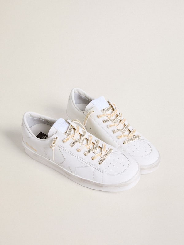Golden Goose - Cotton laces with silver Swarovski crystals and gold-colored logo in 