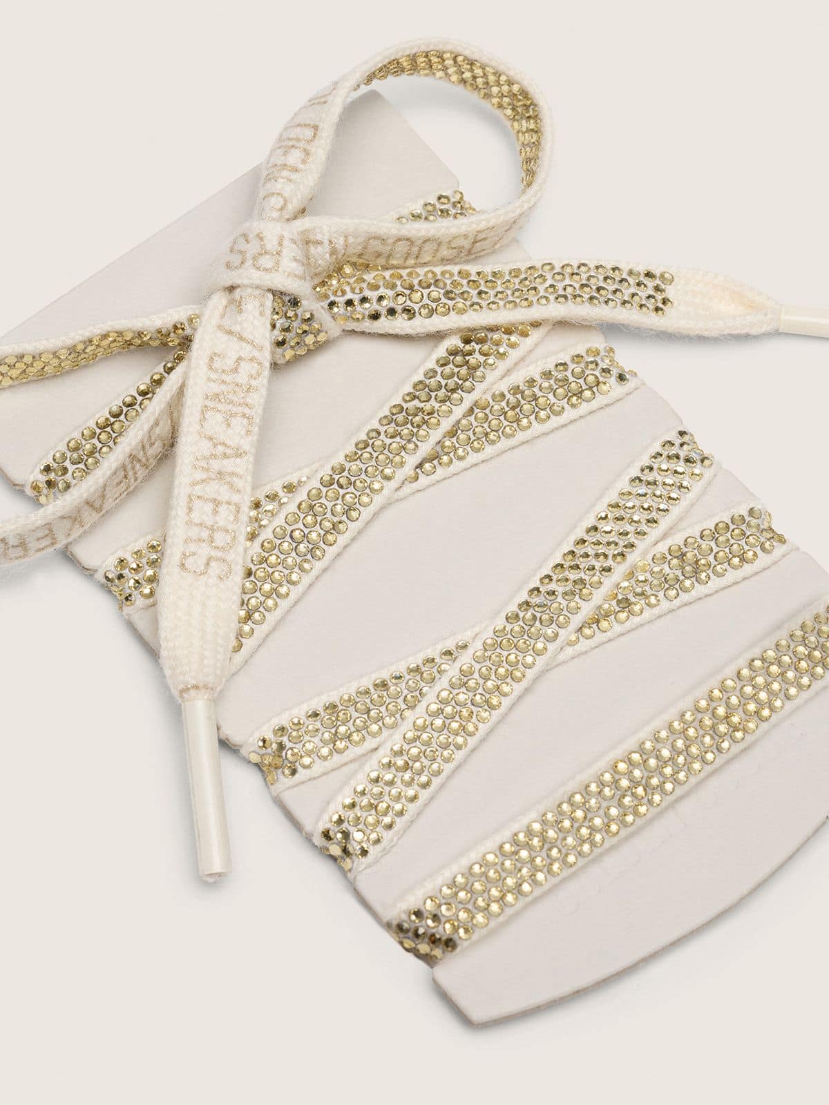 Golden Goose - Cotton laces with silver Swarovski crystals and gold-colored logo in 