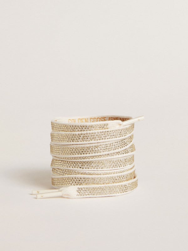 Golden Goose - Cotton laces with silver Swarovski crystals and gold-colored logo in 