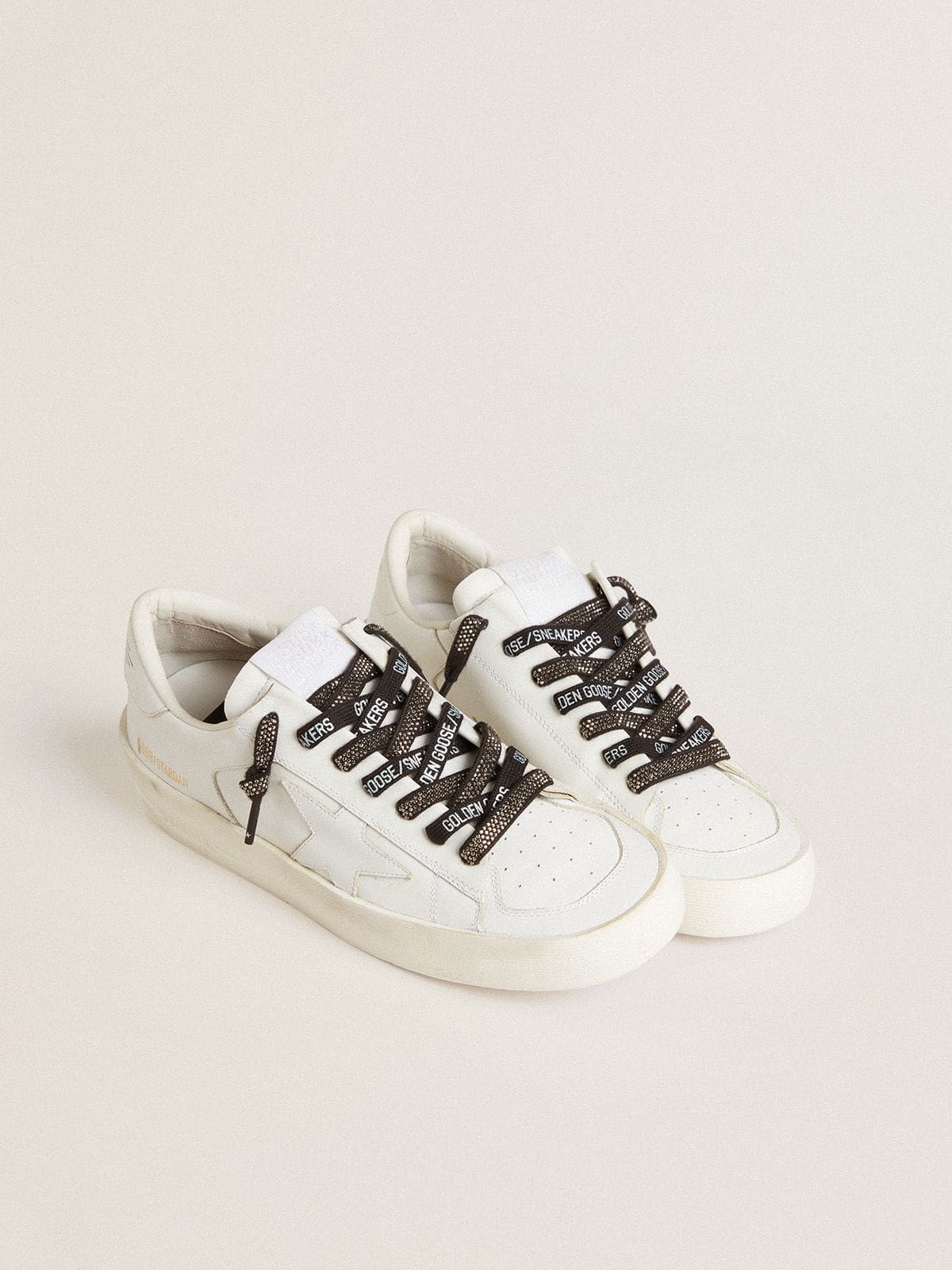Golden Goose - Schwarze Baumwollsenkel mit silbernen Swarovski-Kristallen und weißem Logo in 