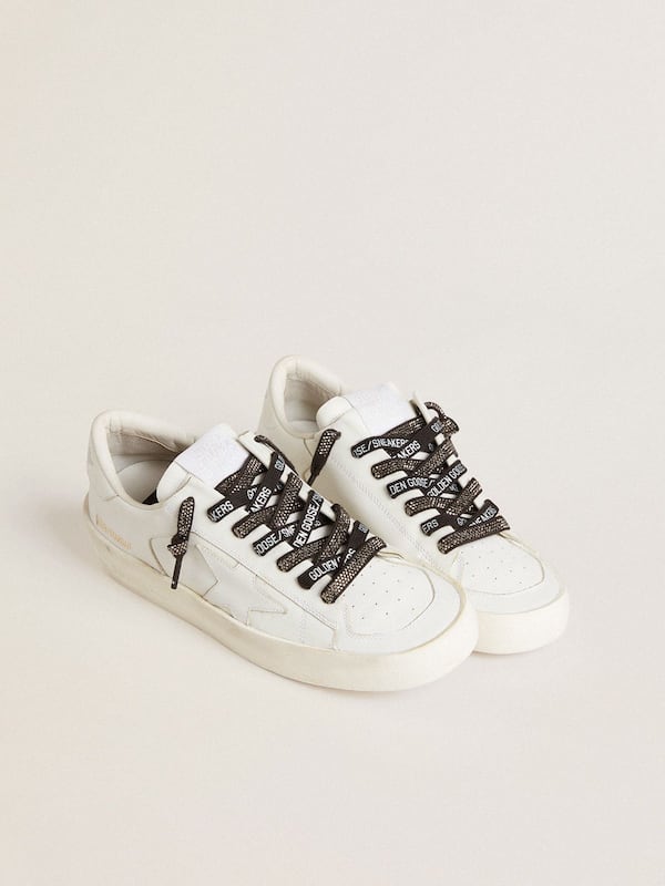 Golden Goose - Black cotton laces with silver Swarovski crystals and white logo in 