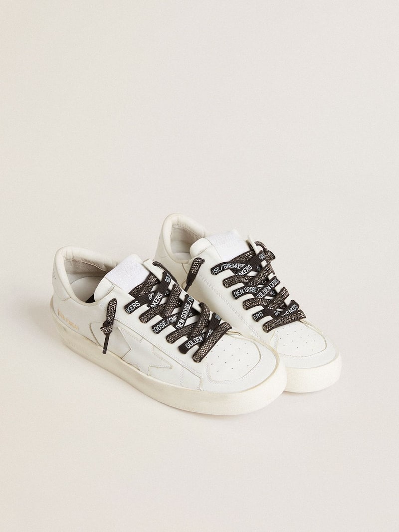 Golden Goose - Cordones de algod&oacute;n negro con cristales Swarovski plateados y logotipo blanco in 