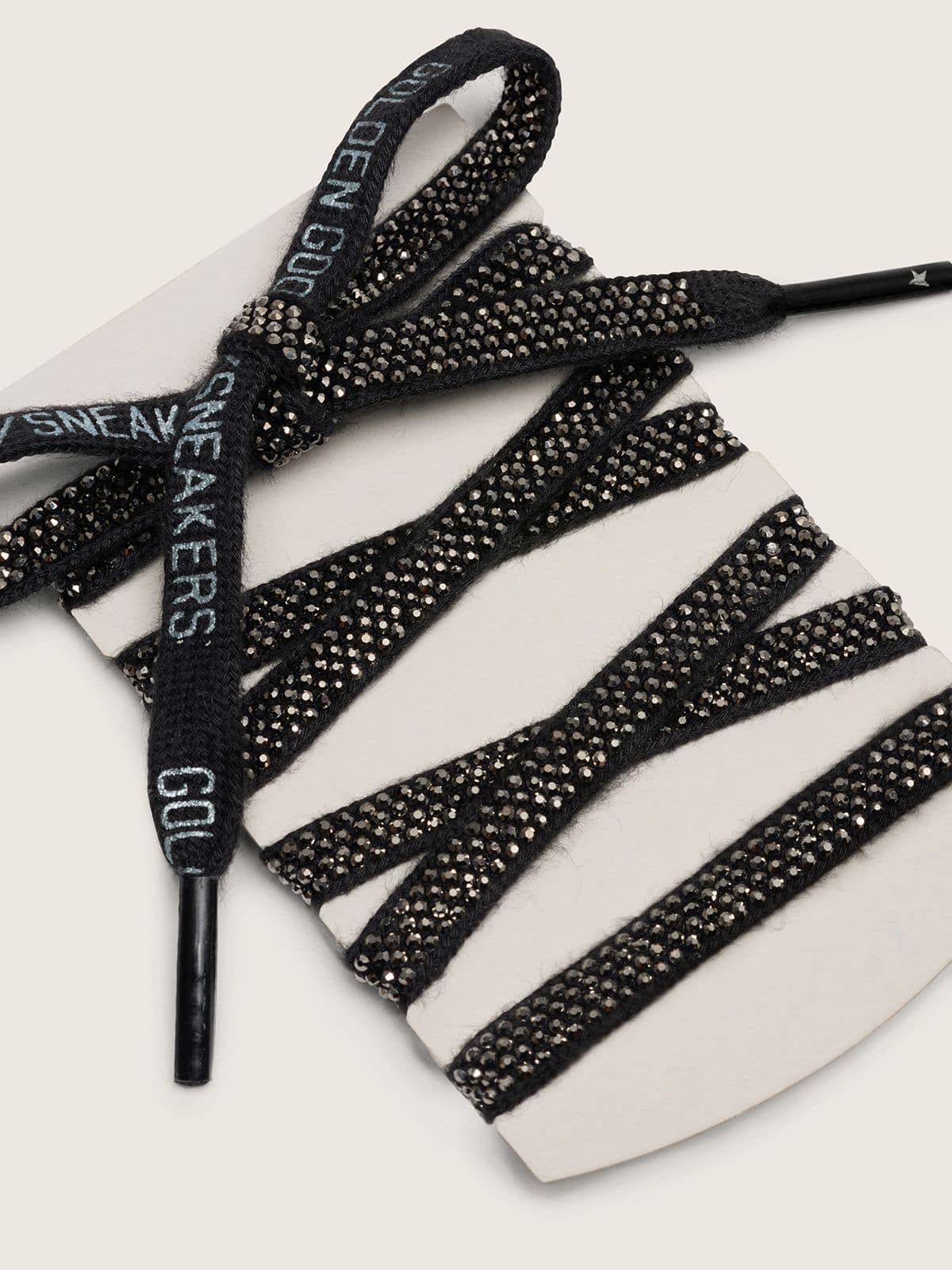 Golden Goose Black cotton laces with silver Swarovski crystals and white logo Laces black unisex