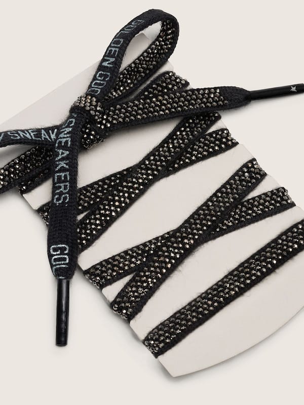 Golden Goose Black cotton laces with silver Swarovski crystals and white logo Laces black unisex