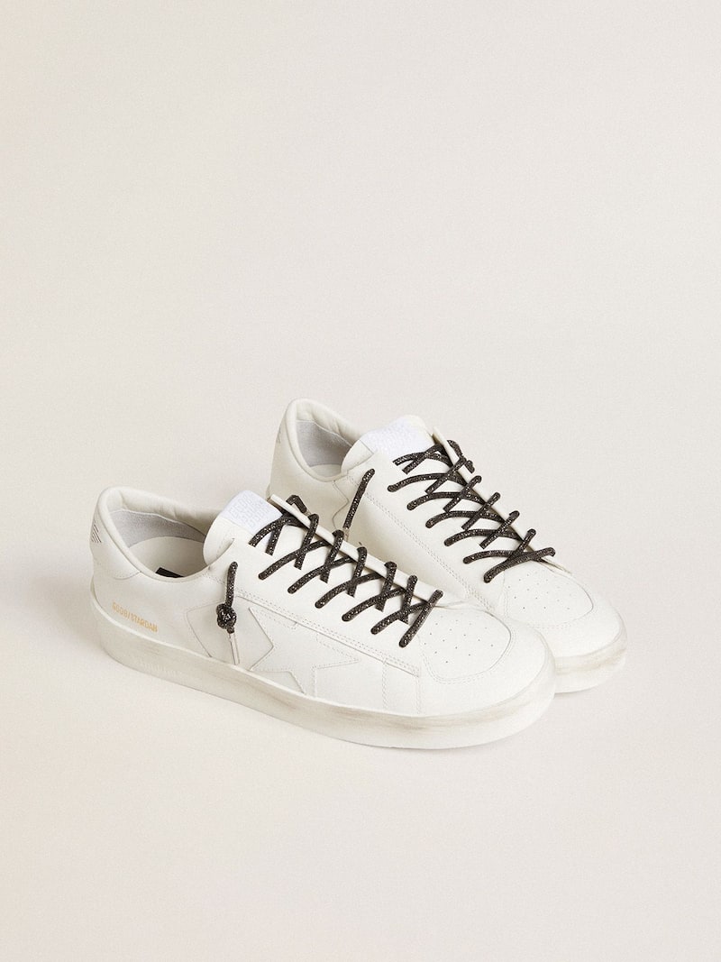 Golden Goose - Cordones negros con strass Swarovski color plateado in 