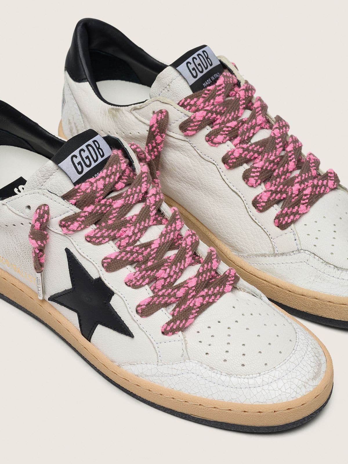 Golden Goose - Laccio tartan marrone scuro e rosa in 