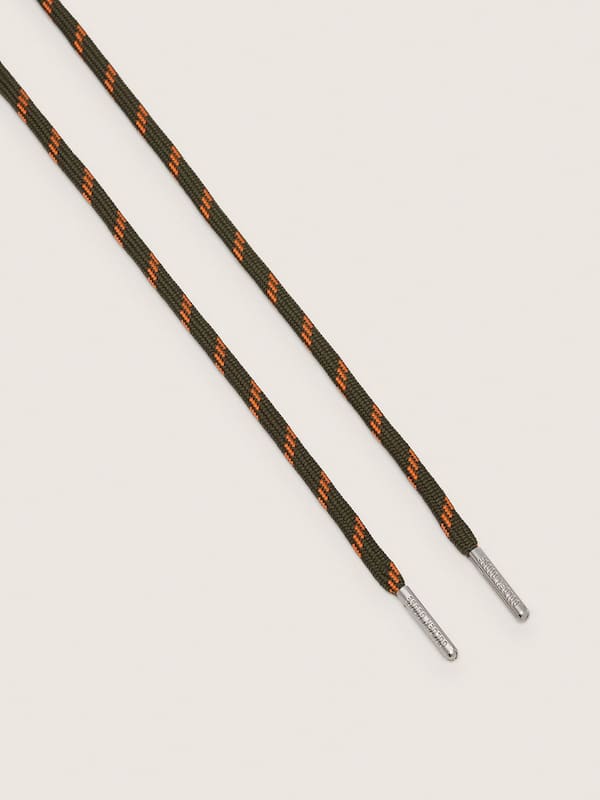 Military-green hiking laces with orange details