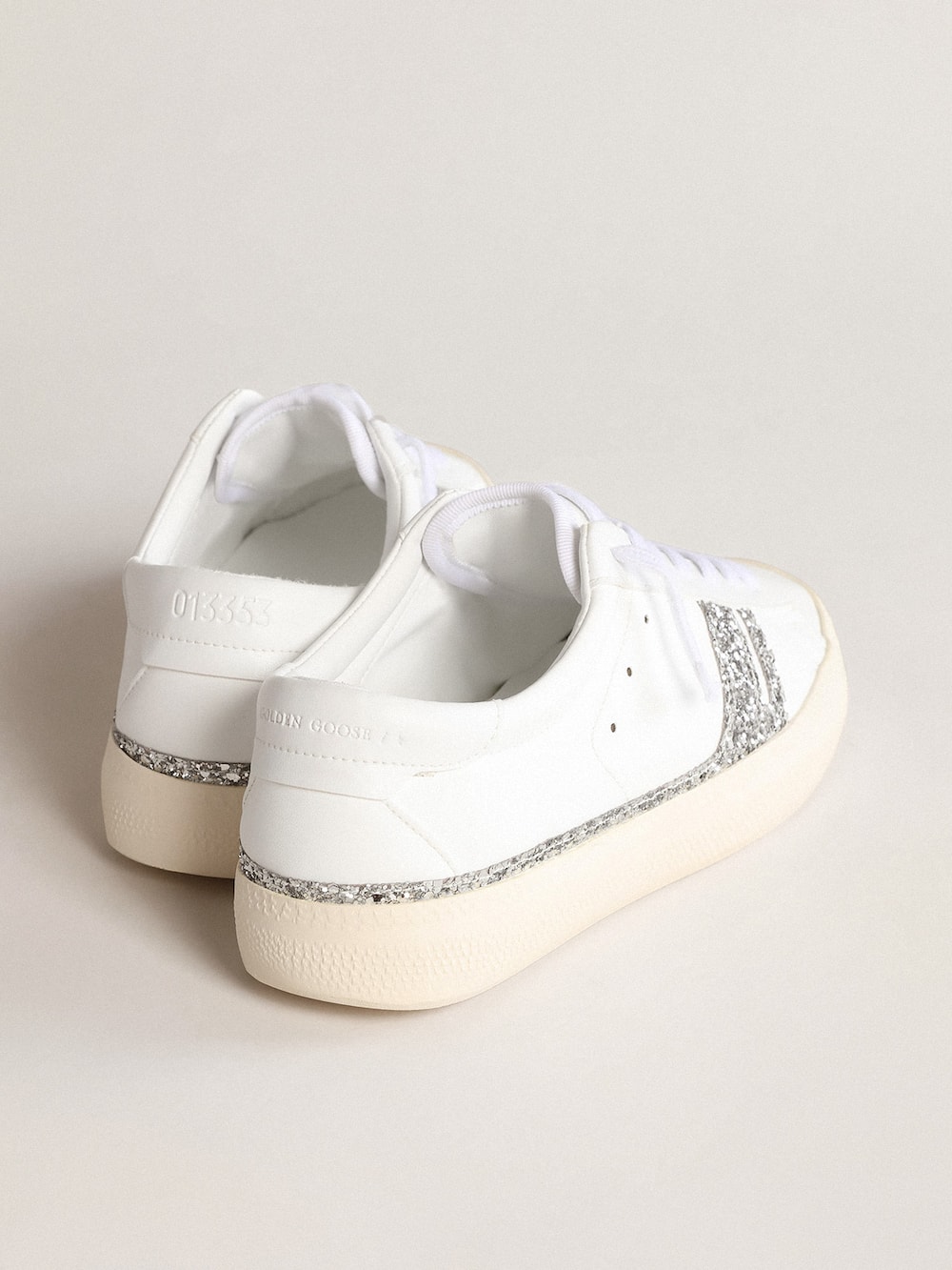 Golden Goose - Yatay Model 1B sustainable sneakers with white bio-based upper and silver recycled glitter Y in 