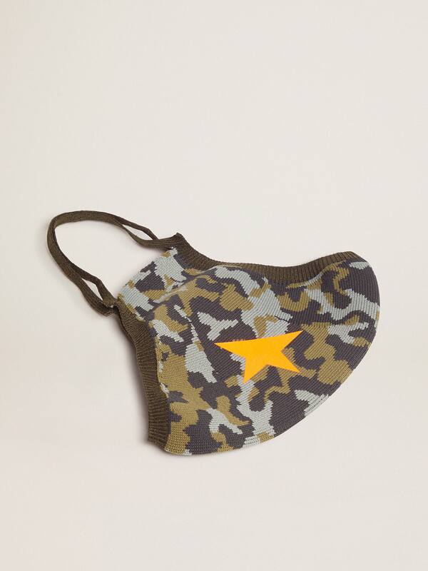 Camouflage Golden face mask with orange star