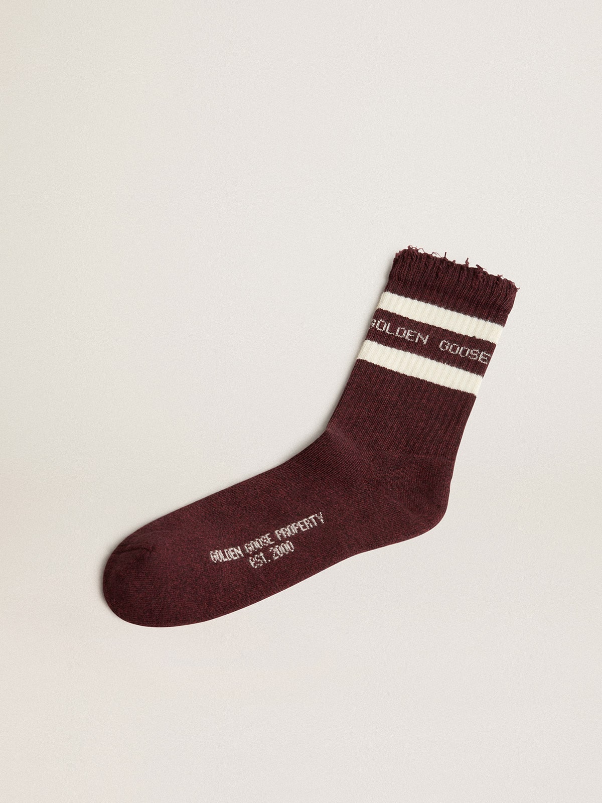 Golden Goose - Burgundy socks with distressed details and worn white stripes in 