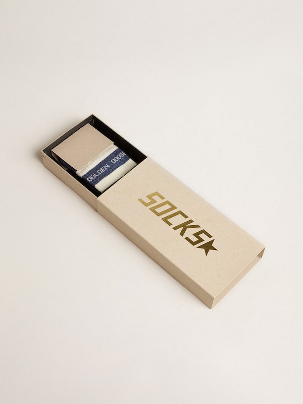 Golden Goose - Blue socks with contrasting white stripes and white logo in 