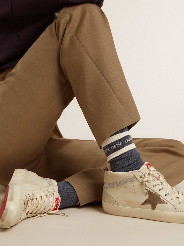 Golden Goose - Blue socks with contrasting white stripes and white logo in 