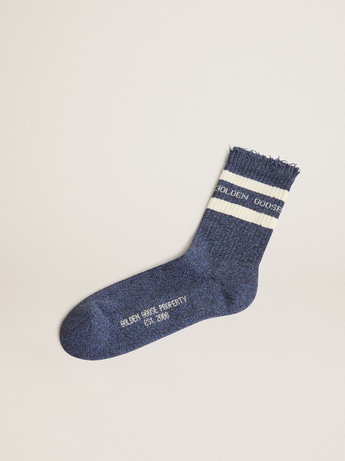 Golden Goose - Blue socks with contrasting white stripes and white logo in 