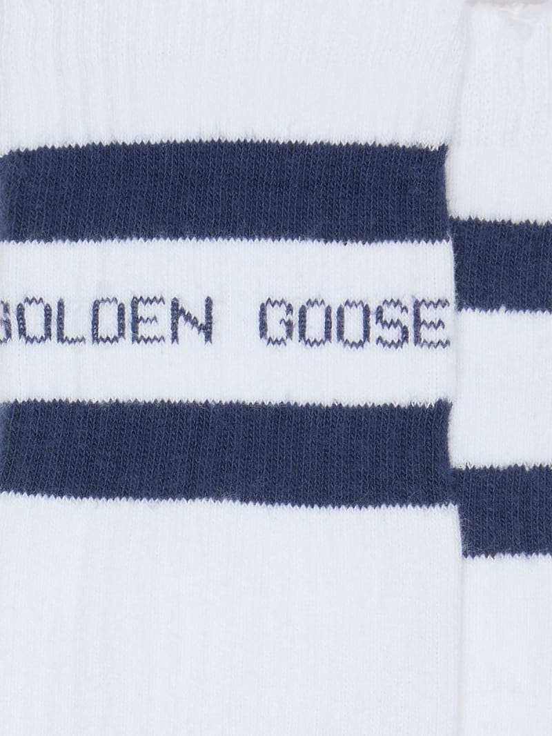 Golden Goose - Calzini in cotone con finiture distressed, stripes blu e logo in 