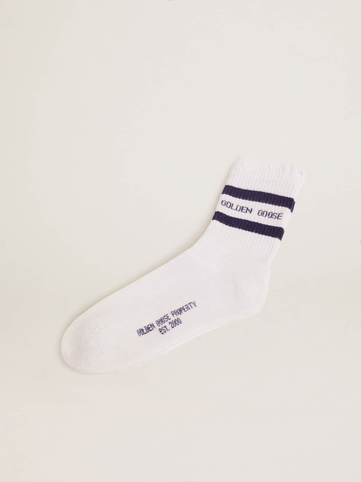 Golden Goose - Socken aus Baumwolle mit Distressed-Finish, blauen Streifen und Logo in 