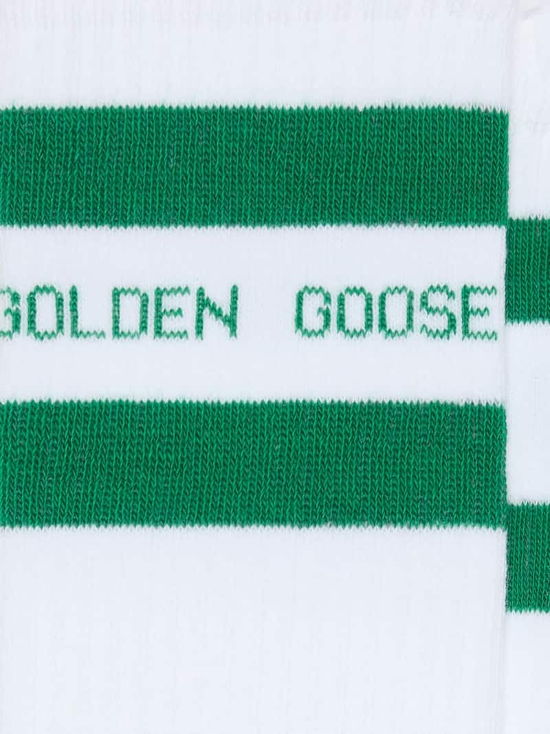 Golden Goose - Calzini in cotone con finiture distressed, stripes verdi e logo in 
