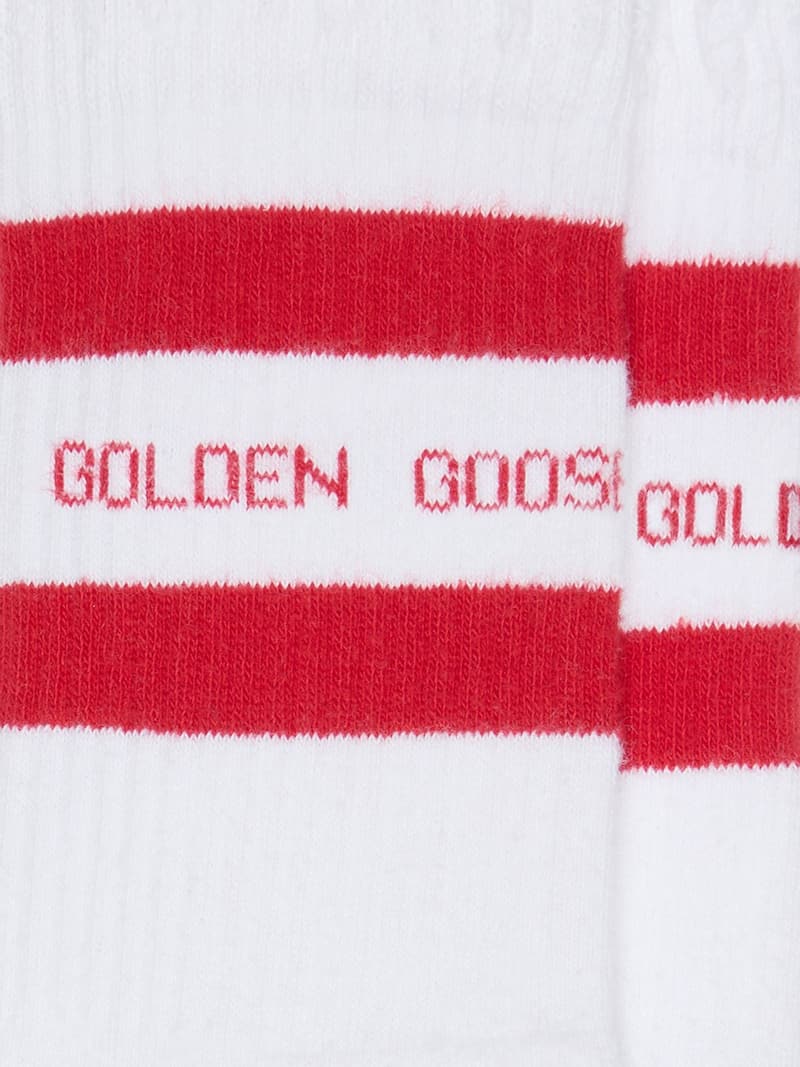 Golden Goose - Calzini bianchi con dettagli distessed e stripes rosse in 