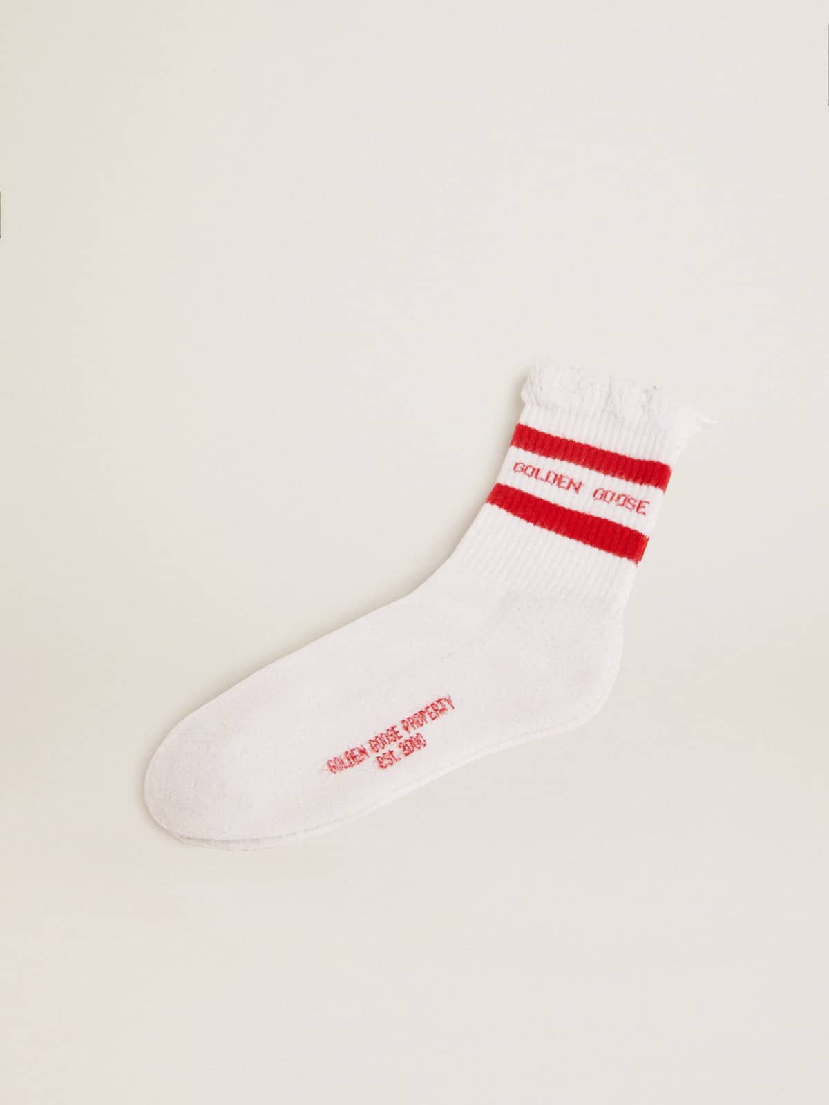 Golden Goose - White socks with distressed details and red stripes in 