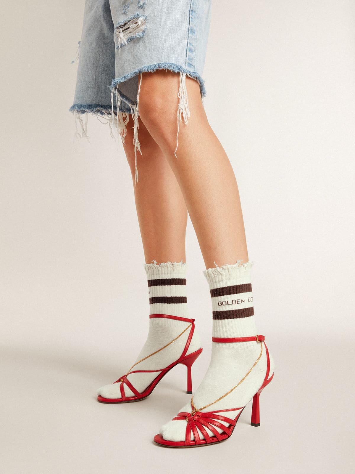 タイツ・ソックス Golden Goose SS25 Logo socks (GUP00883P00048782888 82888) Golden Goose Logo Intarsia Striped Socks | italist