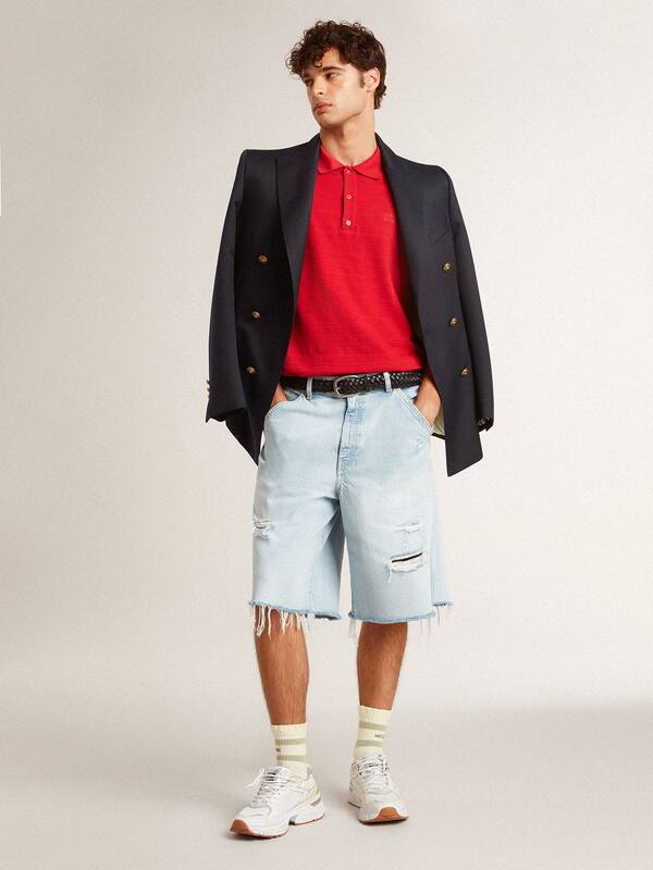 Golden Goose - Worn-white socks with distressed details and sage-green stripes in 
