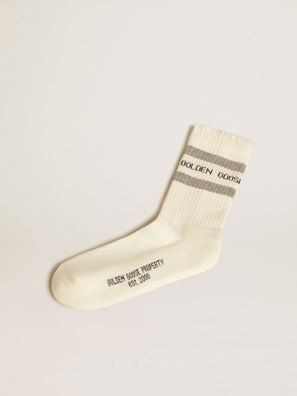Golden Goose - White socks with distressed details and gray stripes in 