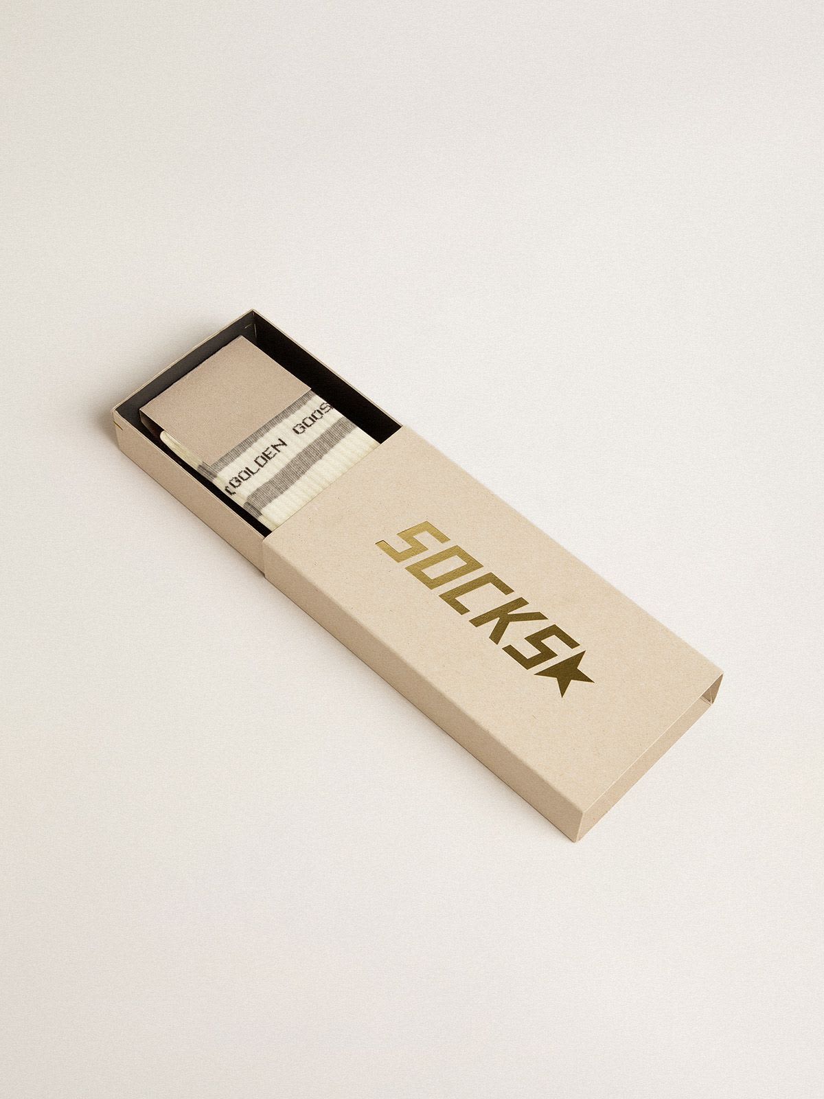 Golden Goose - Chaussettes blanches avec détails usés et rayures grises in