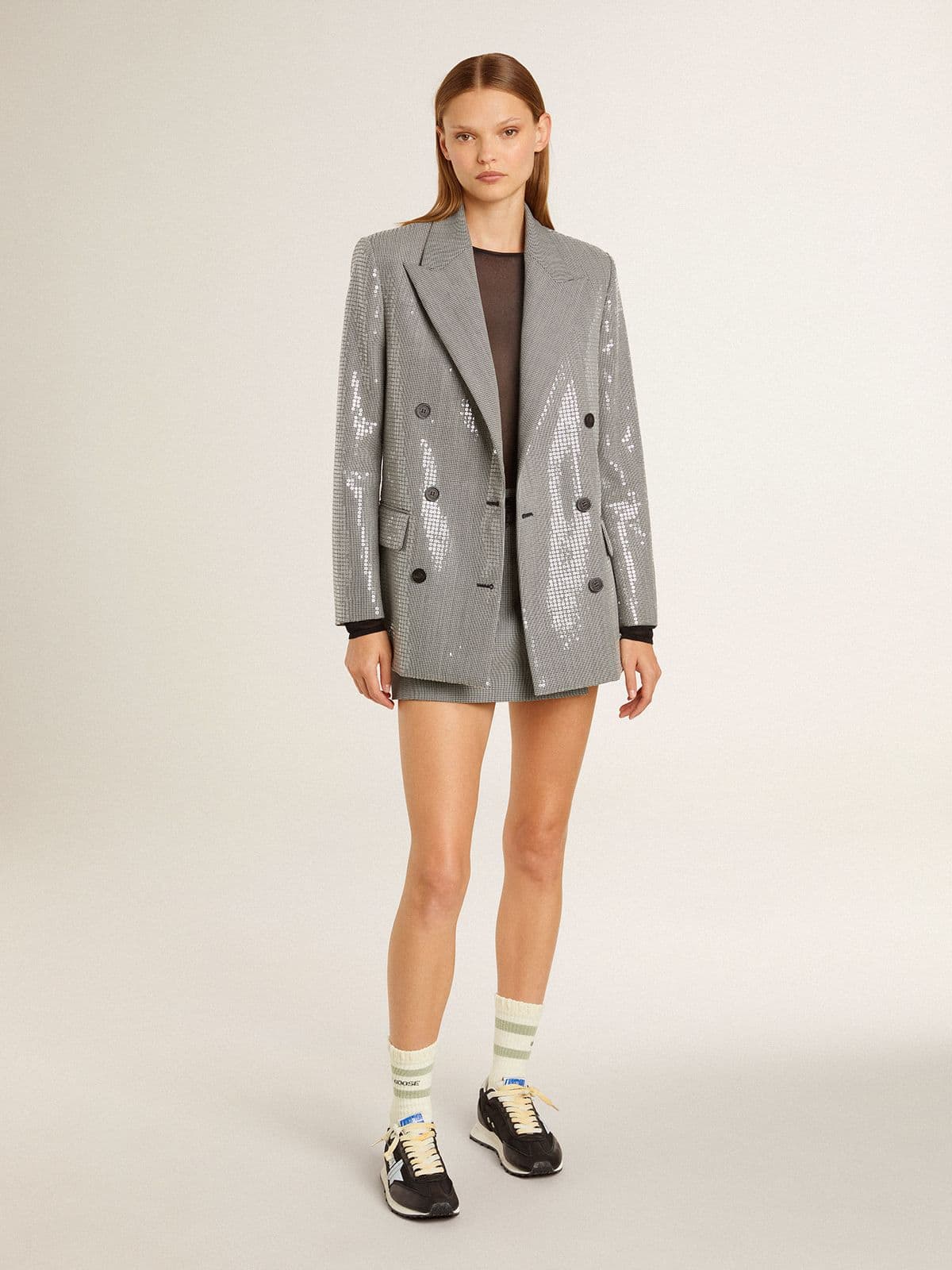 Golden Goose - Worn-white socks with distressed details and sage-green stripes in 