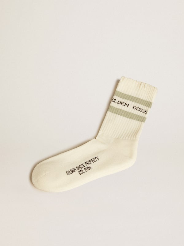 Golden Goose - Worn-white socks with distressed details and sage-green stripes in 