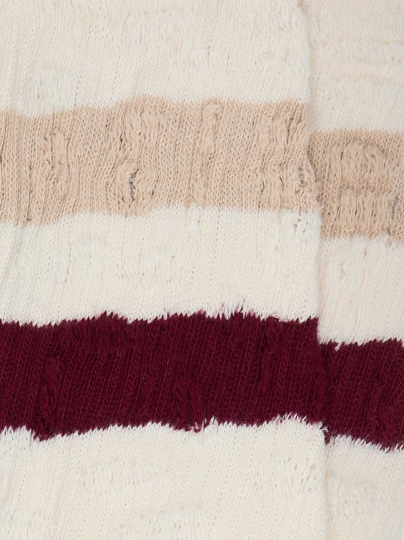 Golden Goose - Calzini color bianco vissuto con dettagli distressed e stripes beige e bordeaux in 