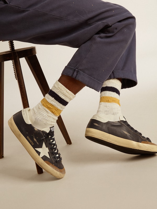 Golden Goose - Aged-white socks with distressed details and two-tone stripes in 