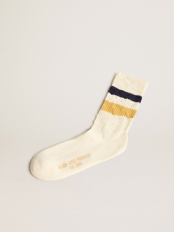 Golden Goose - Aged-white socks with distressed details and two-tone stripes in 