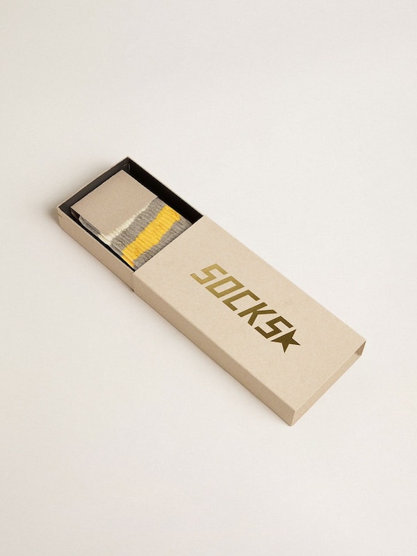 Golden Goose - Gray socks with distressed details and yellow and white stripes in 