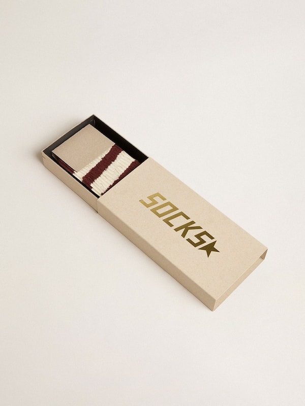 Golden Goose - Brown socks with distressed details and worn-white stripes in 