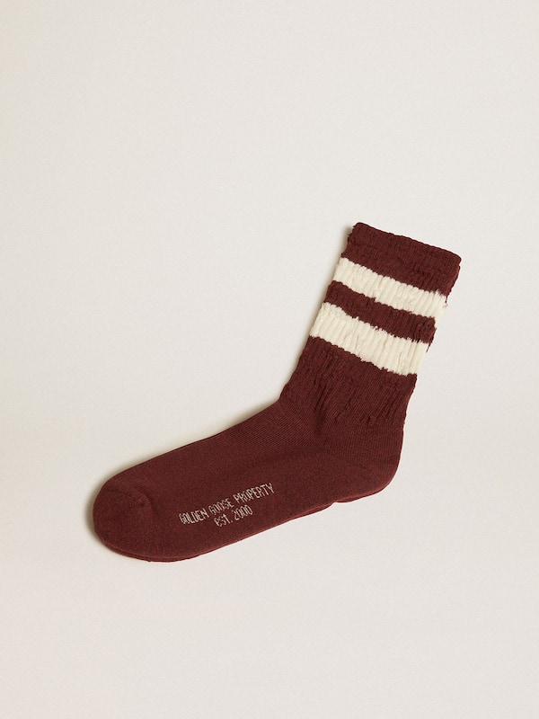 Golden Goose - Brown socks with distressed details and worn-white stripes in 