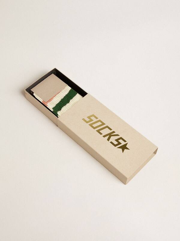 Golden Goose - Worn-white socks with distressed details and pink and green stripes in 