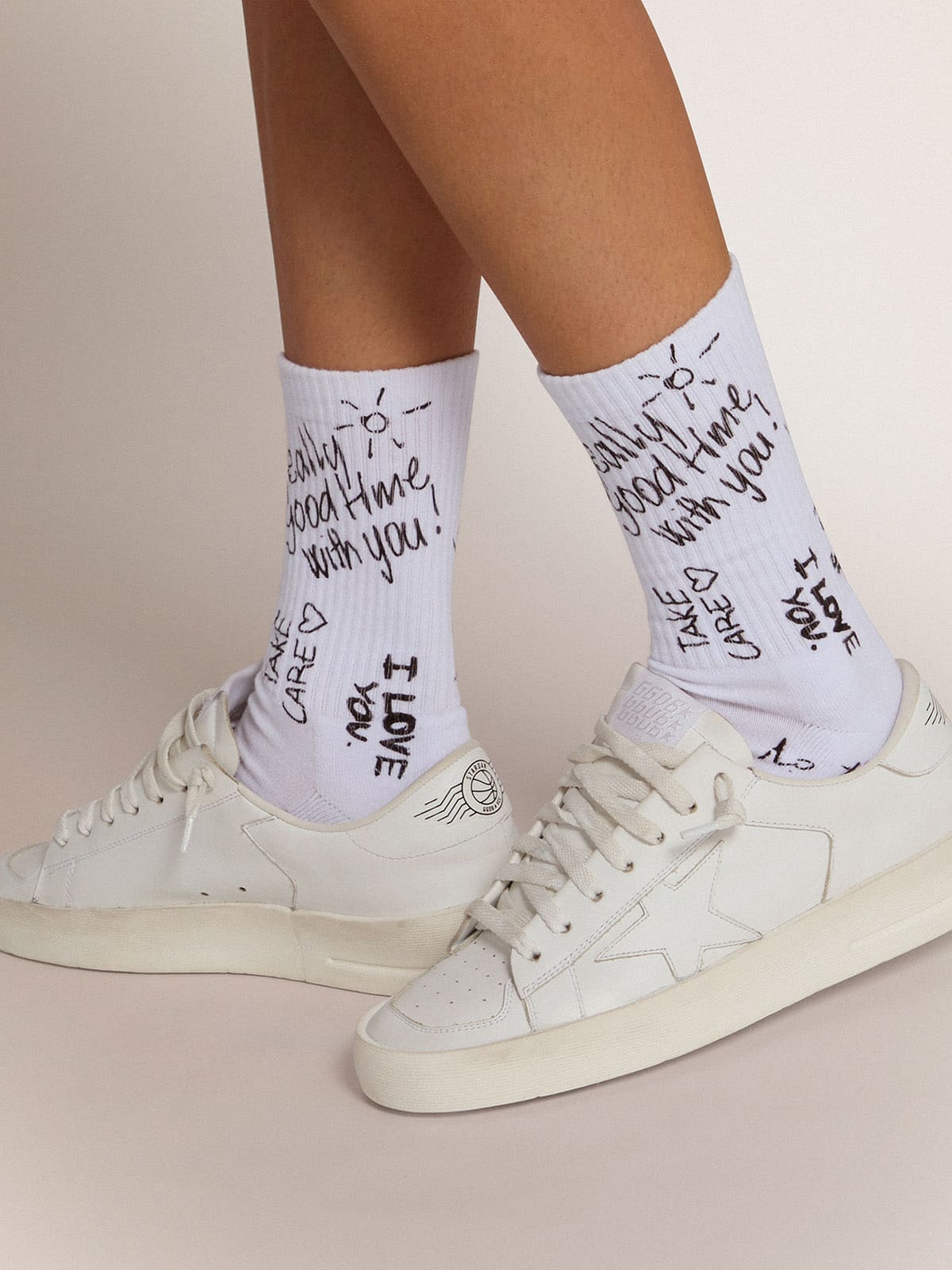 Golden Goose - Optical white socks with black lettering in 