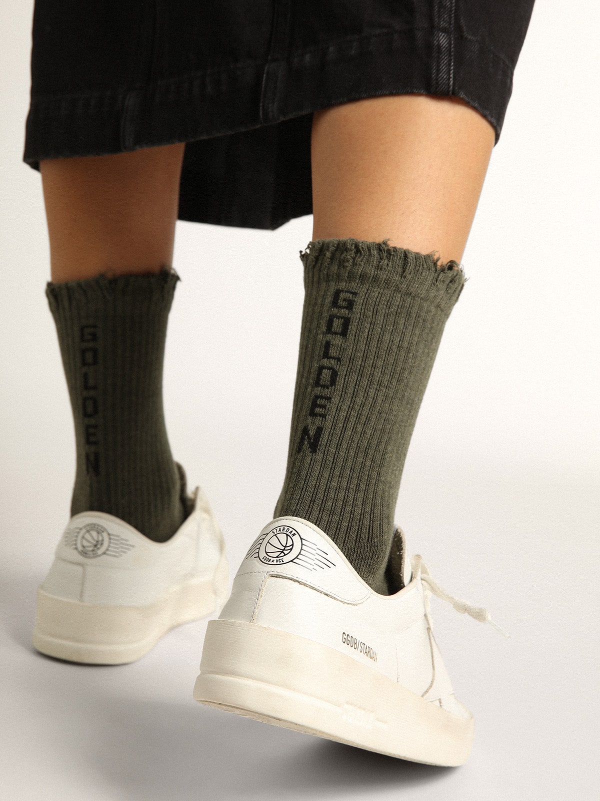 Golden Goose - Olive green cotton socks with lettering on the back in 