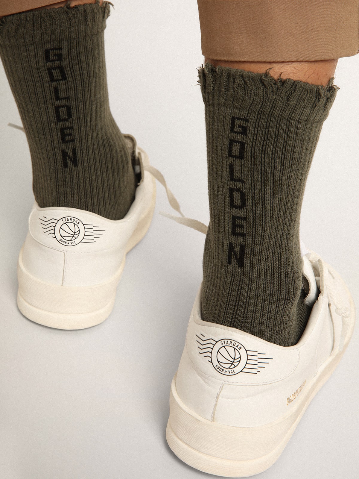 Golden Goose - Olive green cotton socks with lettering on the back in 