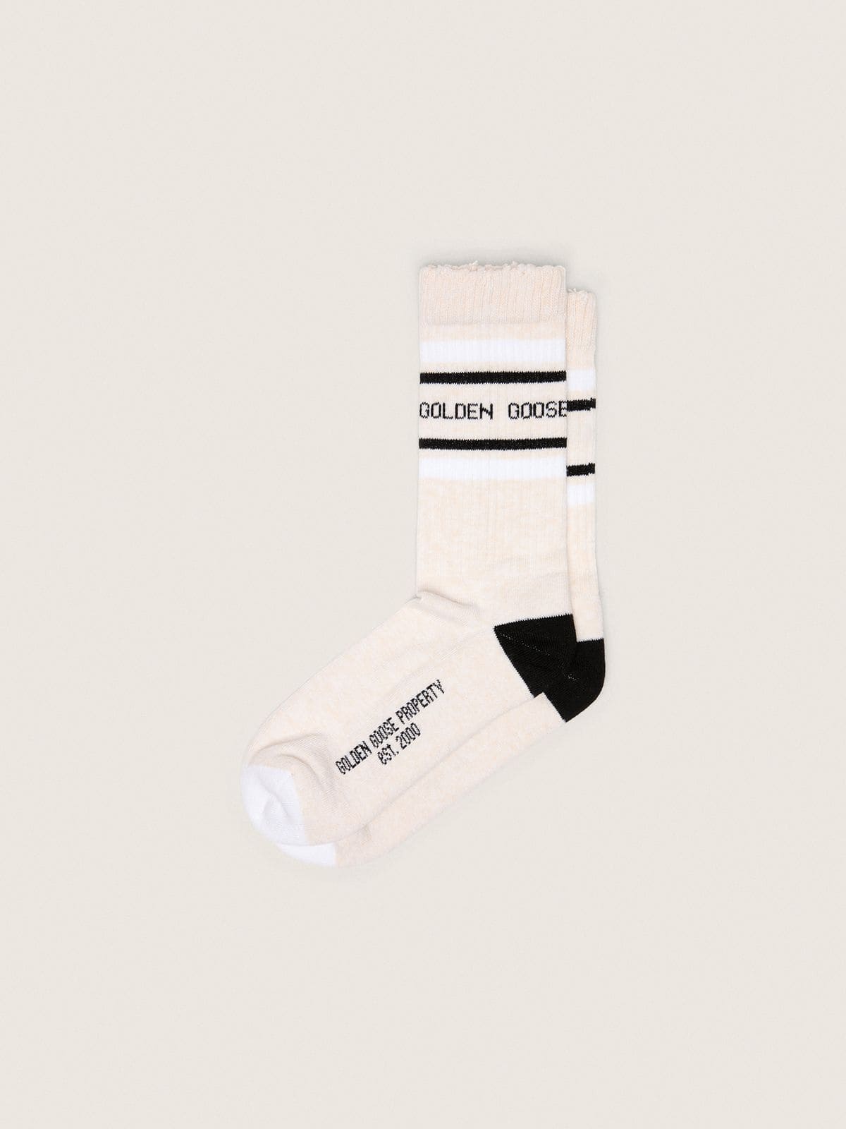 Golden Goose - Blush-colored socks with distressed details and black and white stripes in 