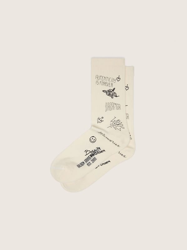 Golden Goose - White ribbed socks with black scribble print in 