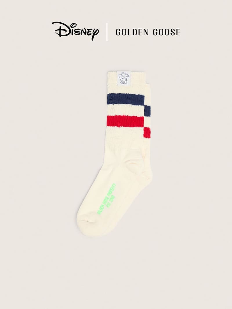 Golden Goose Disney | Golden Goose Unisex vintage white socks with distressed details, two-tone stripes, and logo label Socks white unisex